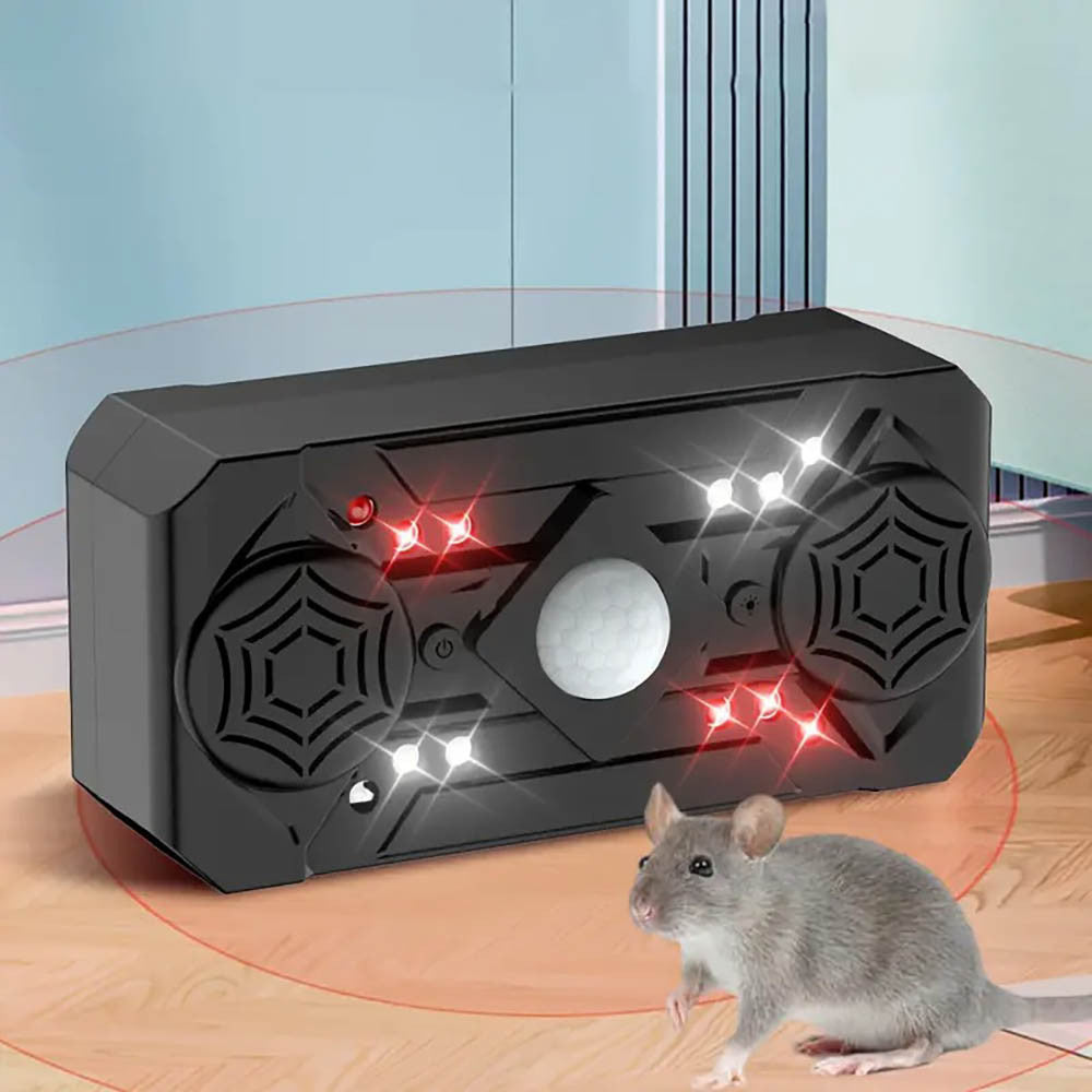 Ультразвуковий відлякувач мишей та комах, 3 режими, USB, Чорний / Репелент від комах з двома динаміками