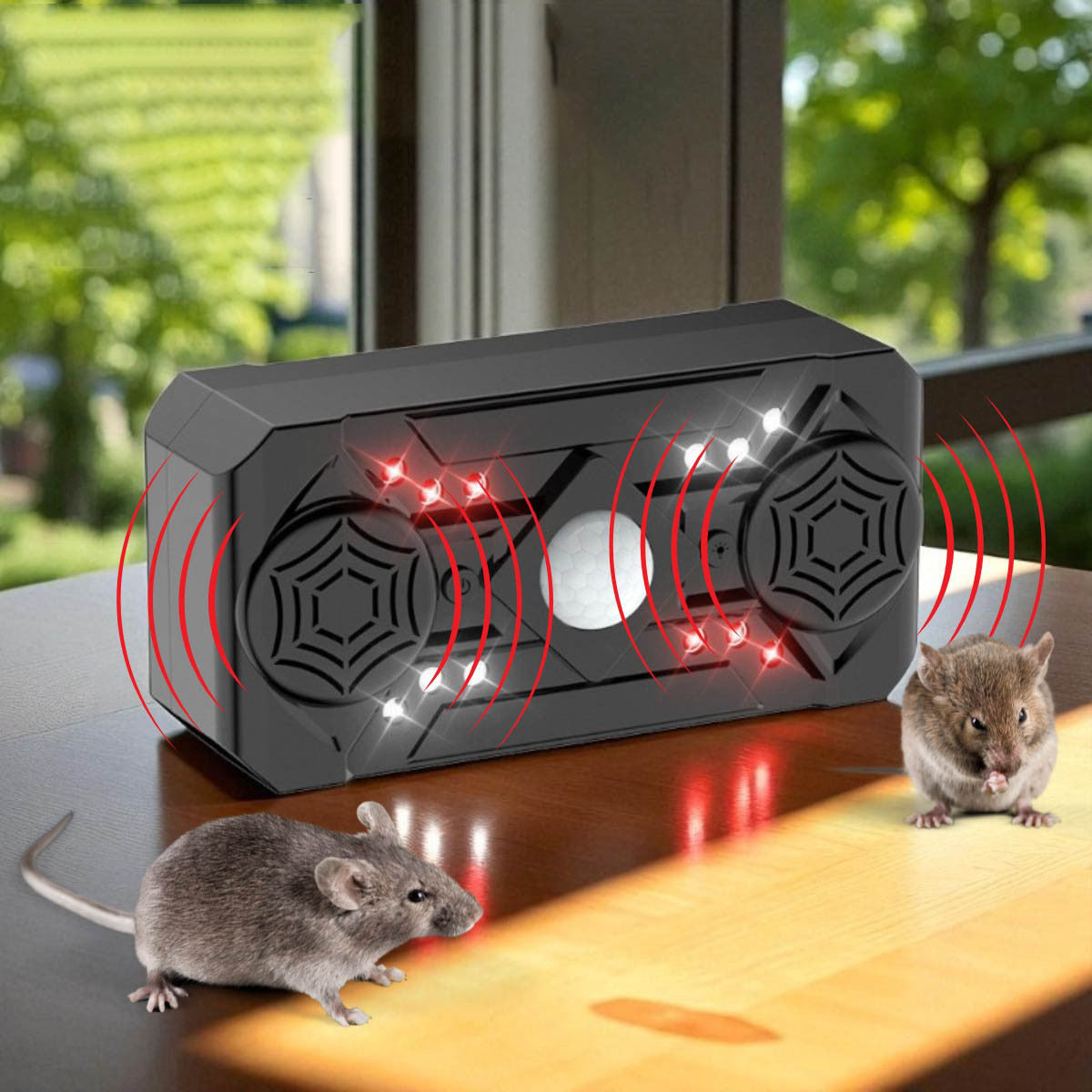 Ультразвуковий відлякувач мишей та комах, 3 режими, USB, Чорний / Репелент від комах з двома динаміками