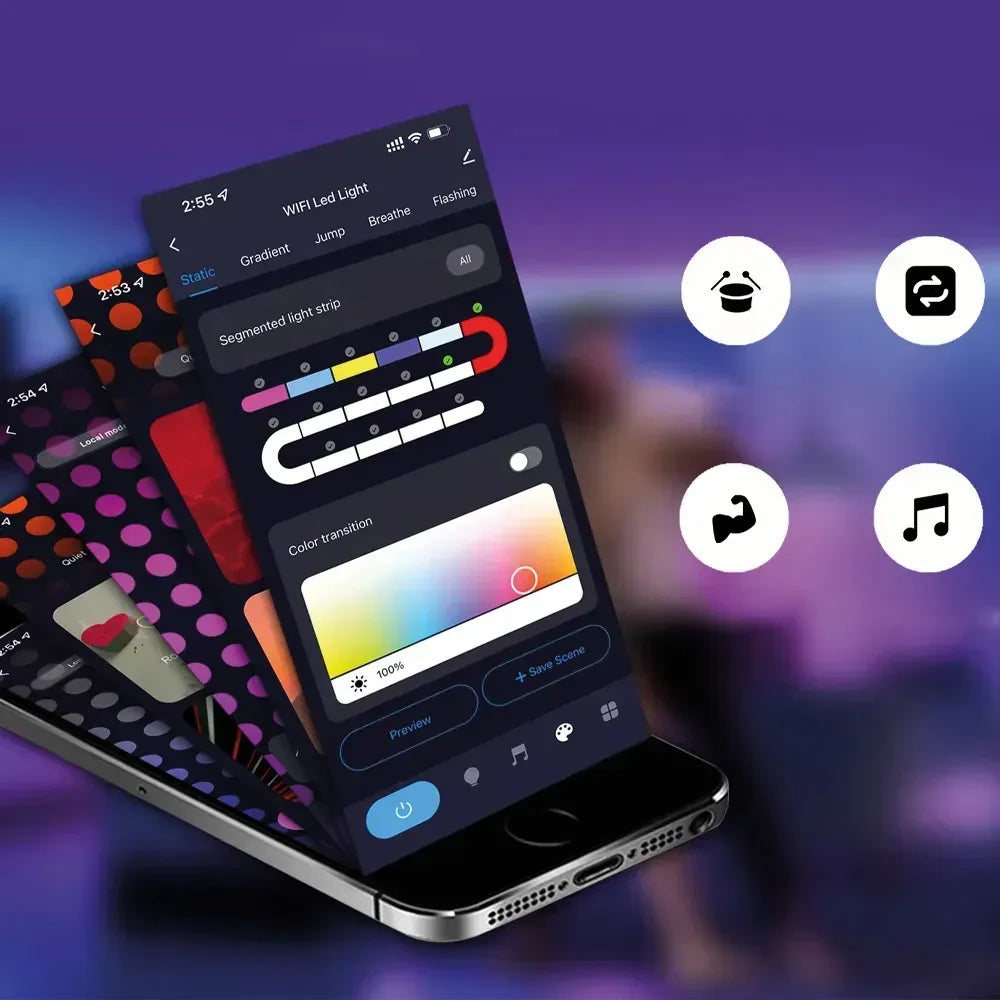 10м Гнучка неонова стрічка RGB + пульт, з Bluetooth та Wi-Fi / Силіконове RGB підсвічування / Розумна RGB стрічка