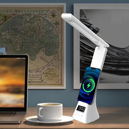 Настільна лампа з годинником і бездротовою зарядкою, USB, TYV-2088, Білий / Складна лампа сенсорна / Світлодіодна лампа