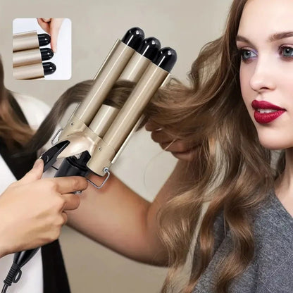 Плойка потрійна 90Вт, від мережі, GM 1956, Золотистий / Плойка хвиля / Плойка для волосся / Щипці для завивки волосся