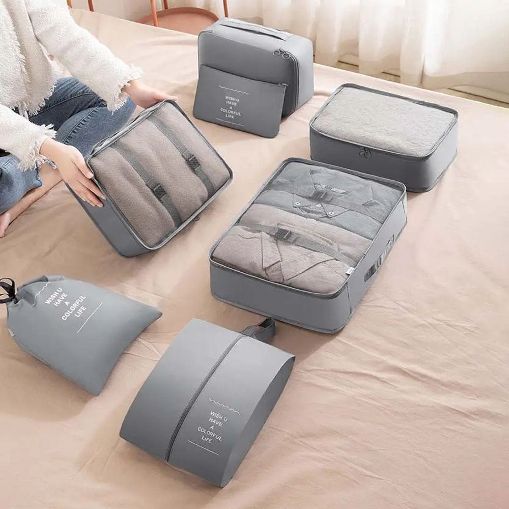 Набір дорожніх органайзерів 8 шт, Сірий / Дорожній набір органайзерів / Організатори для подорожей