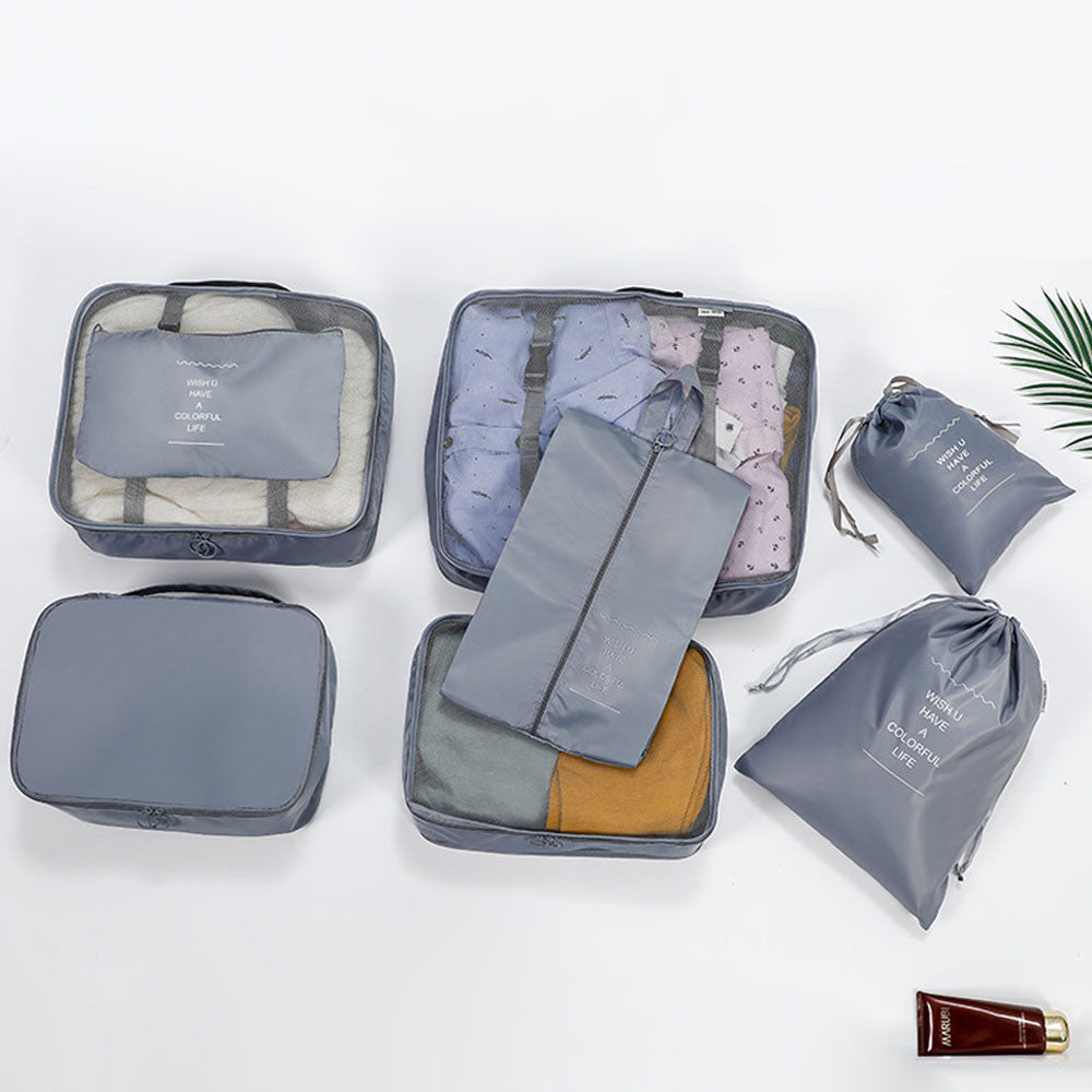 Набір дорожніх органайзерів 8 шт, Сірий / Дорожній набір органайзерів / Організатори для подорожей