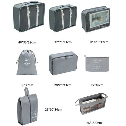Набір дорожніх органайзерів 8 шт, Сірий / Дорожній набір органайзерів / Організатори для подорожей