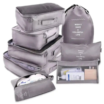 Набір дорожніх органайзерів 8 шт, Сірий / Дорожній набір органайзерів / Організатори для подорожей