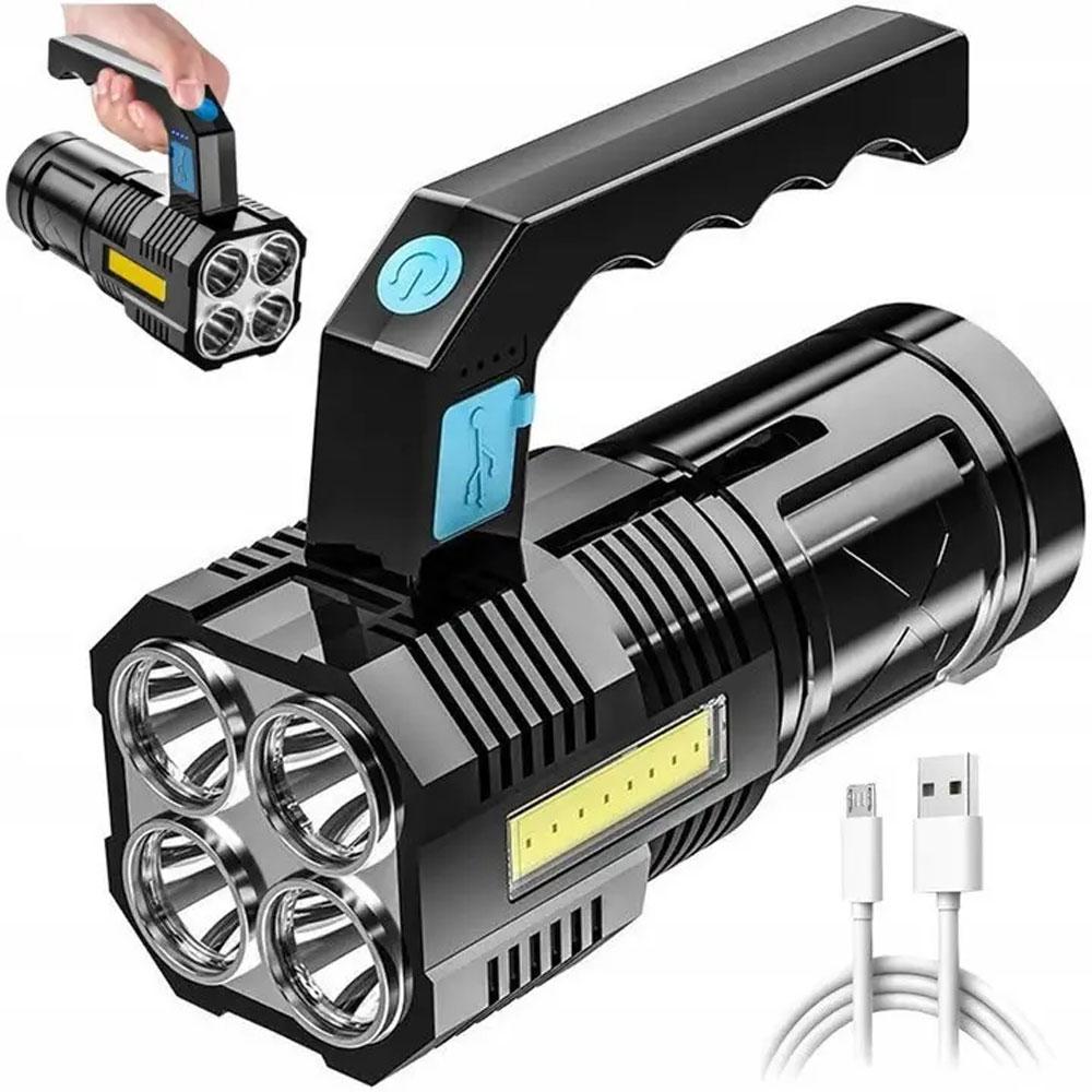 Світлодіодний ручний ліхтар 1200 мАг, 4LED, від USB Multi Fuction Portable Lamp, Чорний / Ліхтарик водонепроникний