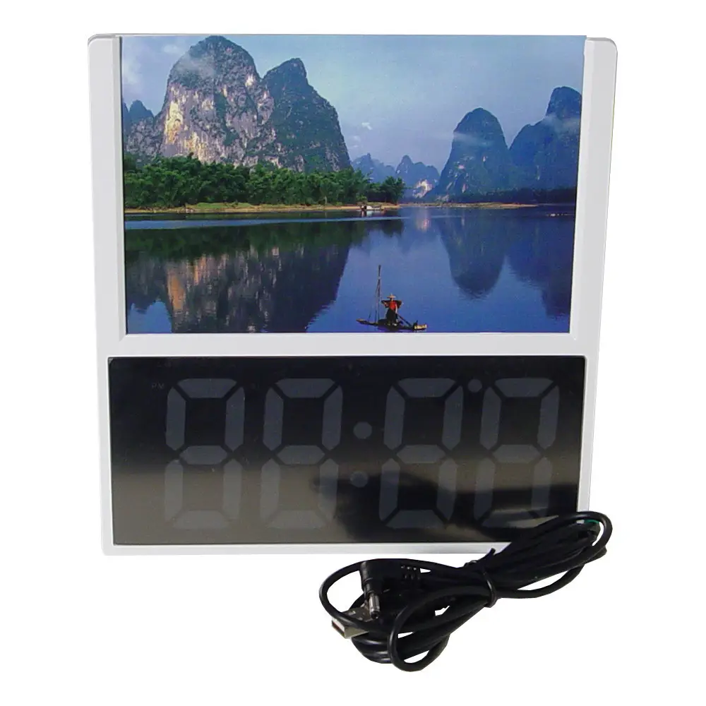 Настільний електронний годинник з фоторамкою, DS 6608, Білий / Цифровий годинник з будильником