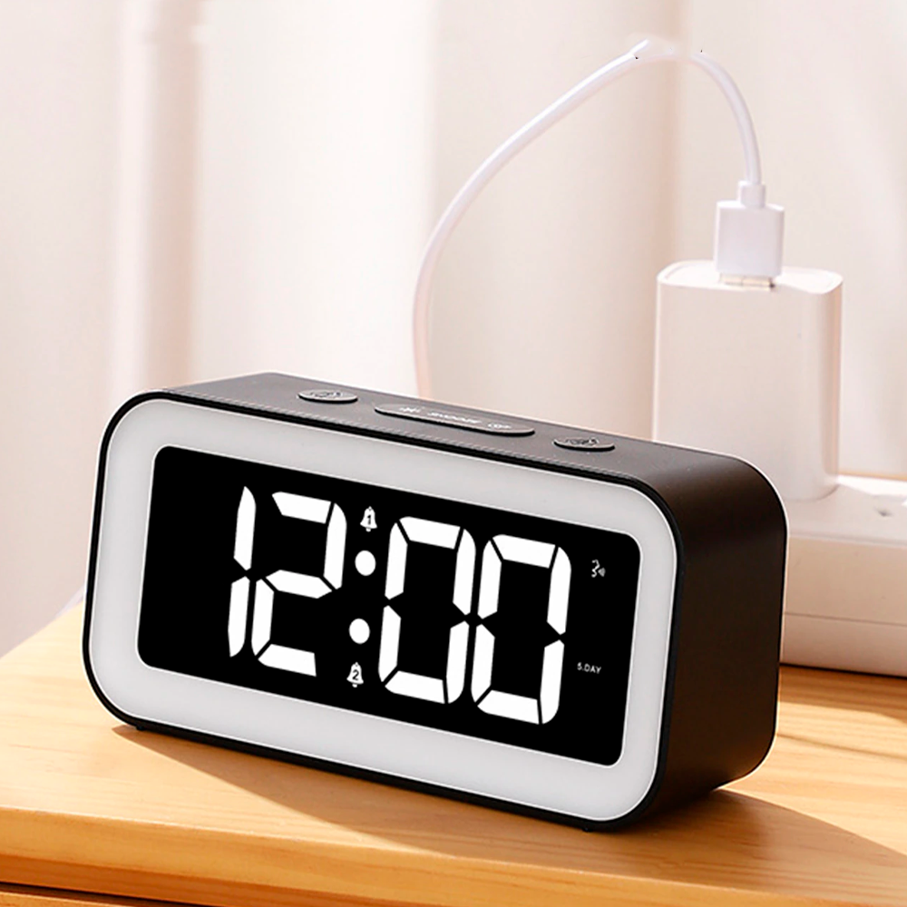 Годинник електронний настільний 40544, з LED підсвічуванням і USB, Чорно-білий / Світлодіодний годинник з будильником