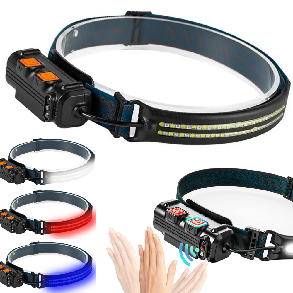 Налобний ліхтар (білий + червоний + RGB), від USB, BL-W691-2COB / Акумуляторний ліхтарик-смужка на голову