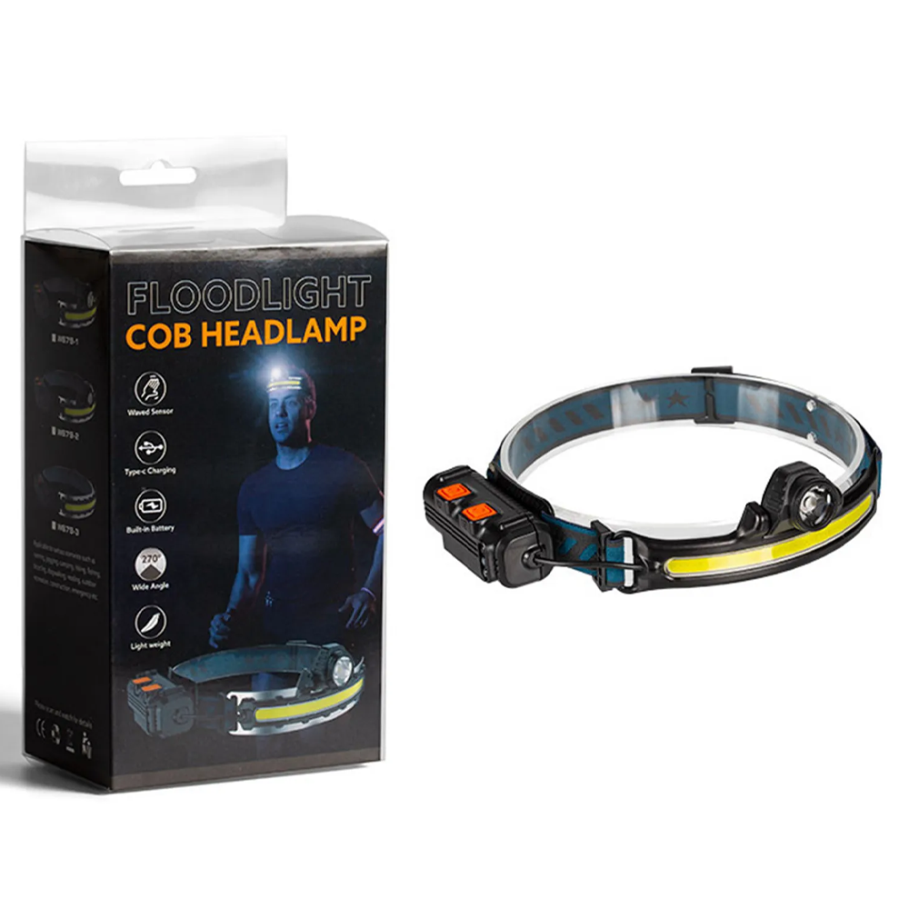 Ліхтарик налобний BL-W678-2-P50 + COB, зі зумом та USB, Чорний / Акумуляторний ліхтар на голову / Ліхтар на лоб