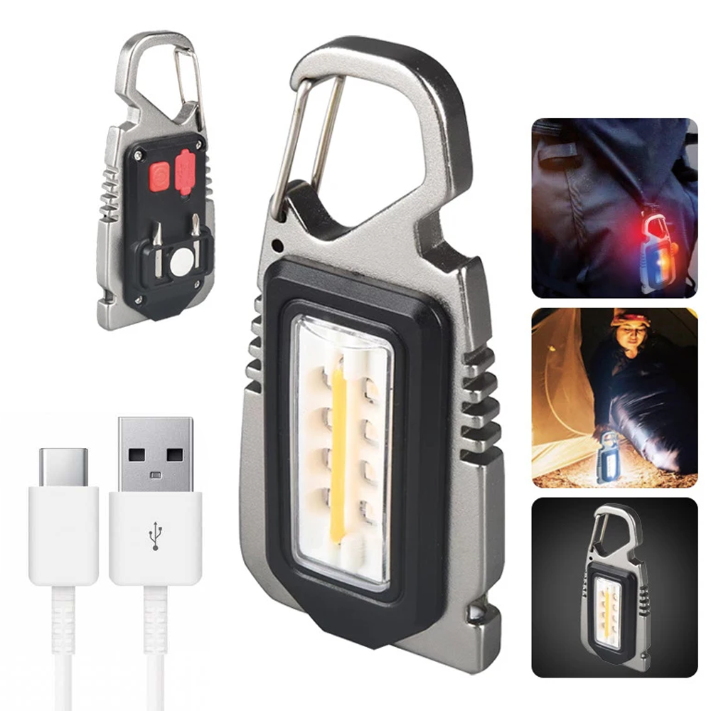 Міні ліхтар брелок з USB та карабіном, 8 LED, / Портативний світлодіодний ліхтарик на ключі