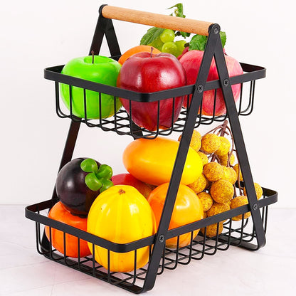 Кошик для фруктів 2 яруси, 32х30х18см, Vegetable and fruit storage rack, Чорний / Фруктовниця металева
