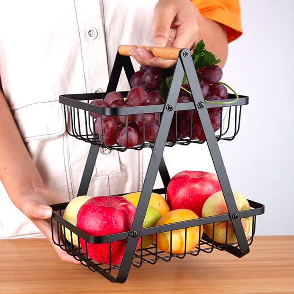 Кошик для фруктів 2 яруси, 32х30х18см, Vegetable and fruit storage rack, Чорний / Фруктовниця металева