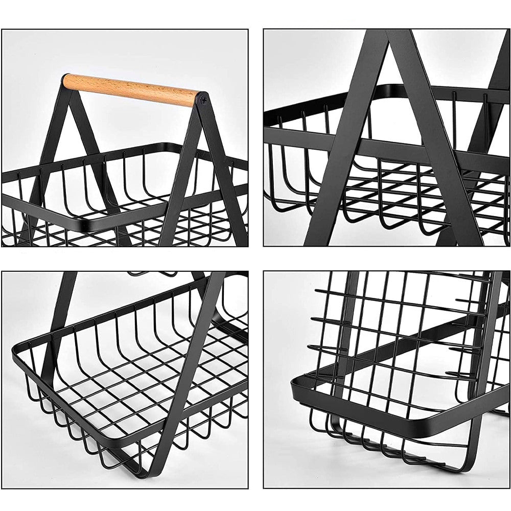 Кошик для фруктів 2 яруси, 32х30х18см, Vegetable and fruit storage rack, Чорний / Фруктовниця металева