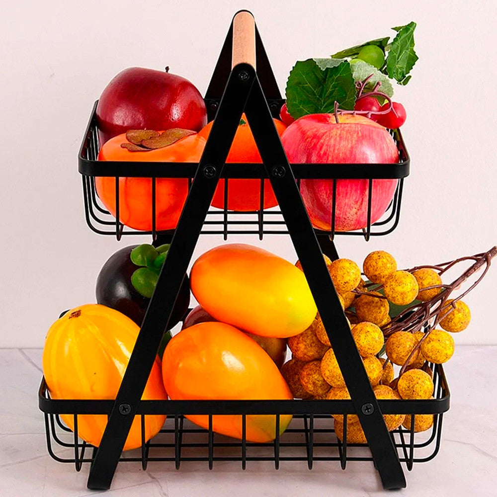 Кошик для фруктів 2 яруси, 32х30х18см, Vegetable and fruit storage rack, Чорний / Фруктовниця металева
