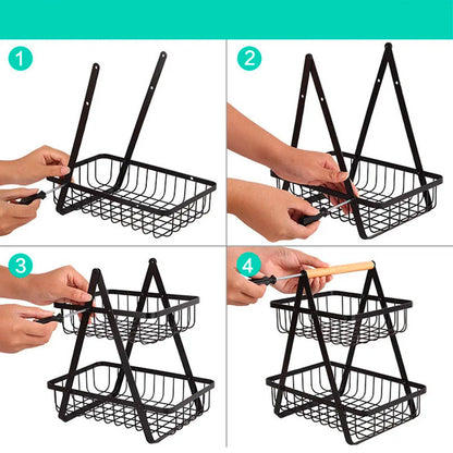 Кошик для фруктів 2 яруси, 32х30х18см, Vegetable and fruit storage rack, Чорний / Фруктовниця металева