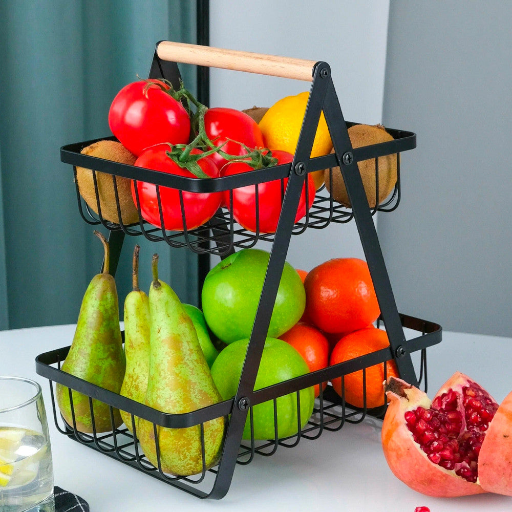 Кошик для фруктів 2 яруси, 32х30х18см, Vegetable and fruit storage rack, Чорний / Фруктовниця металева