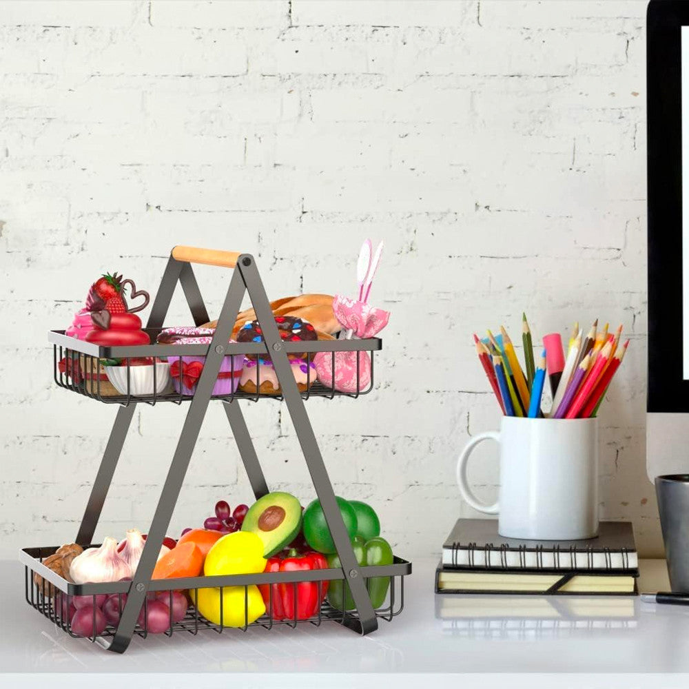 Кошик для фруктів 2 яруси, 32х30х18см, Vegetable and fruit storage rack, Чорний / Фруктовниця металева