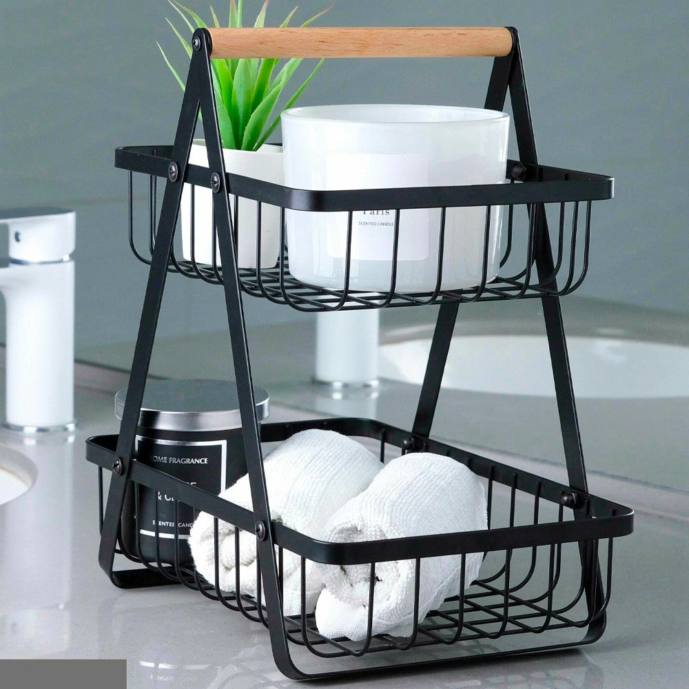 Кошик для фруктів 2 яруси, 32х30х18см, Vegetable and fruit storage rack, Чорний / Фруктовниця металева