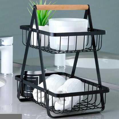 Кошик для фруктів 2 яруси, 32х30х18см, Vegetable and fruit storage rack, Чорний / Фруктовниця металева