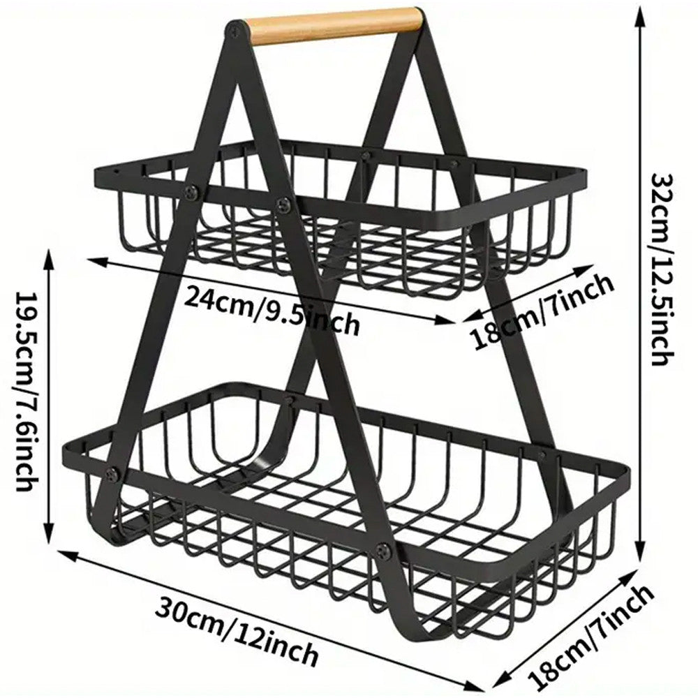 Кошик для фруктів 2 яруси, 32х30х18см, Vegetable and fruit storage rack, Чорний / Фруктовниця металева
