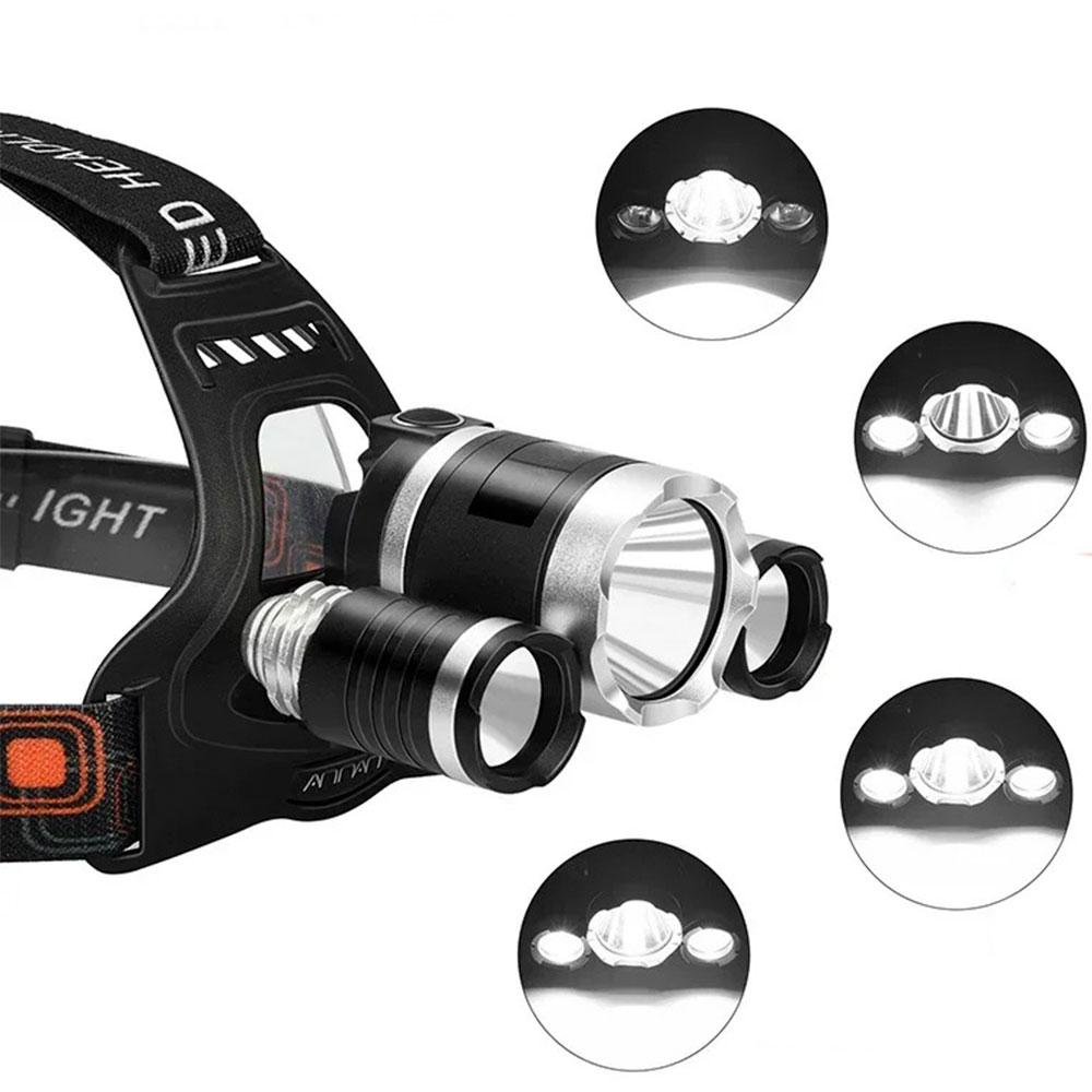 Ліхтарик налобний RJ-3000 Т6+2XPE, 2 акумулятори / Потужний акумуляторний ліхтар на голову з 3 світлодіодами