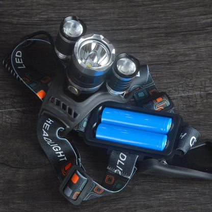 Ліхтарик налобний RJ-3000 Т6+2XPE, 2 акумулятори / Потужний акумуляторний ліхтар на голову з 3 світлодіодами