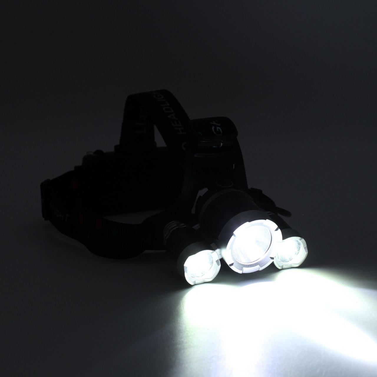 Ліхтарик налобний RJ-3000 Т6+2XPE, 2 акумулятори / Потужний акумуляторний ліхтар на голову з 3 світлодіодами