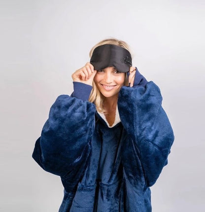 Оверсайз плед-халат з капюшоном 100х80см, Huggle Hoodie, Синій / Толстовка худі для дому / Плед з рукавами