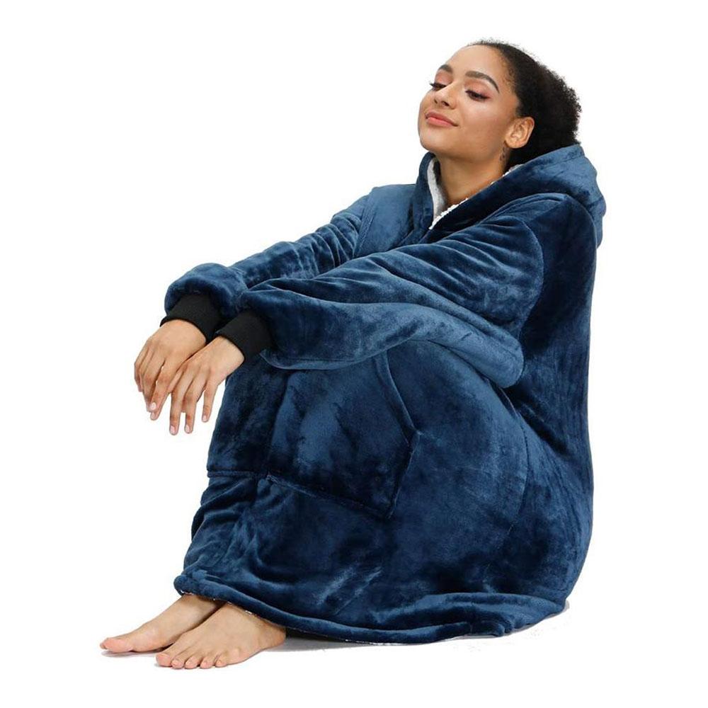 Оверсайз плед-халат з капюшоном 100х80см, Huggle Hoodie, Синій / Толстовка худі для дому / Плед з рукавами