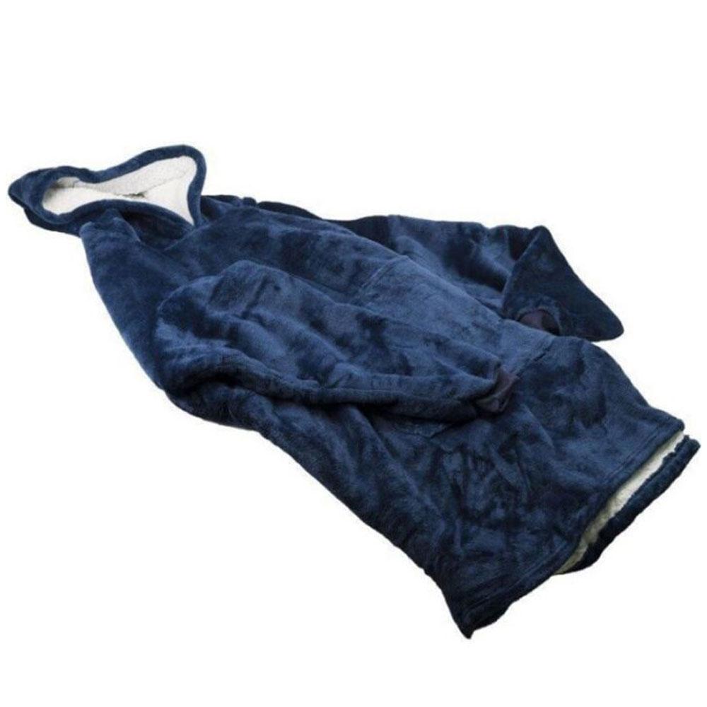 Оверсайз плед-халат з капюшоном 100х80см, Huggle Hoodie, Синій / Толстовка худі для дому / Плед з рукавами