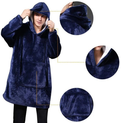 Оверсайз плед-халат з капюшоном 100х80см, Huggle Hoodie, Синій / Толстовка худі для дому / Плед з рукавами
