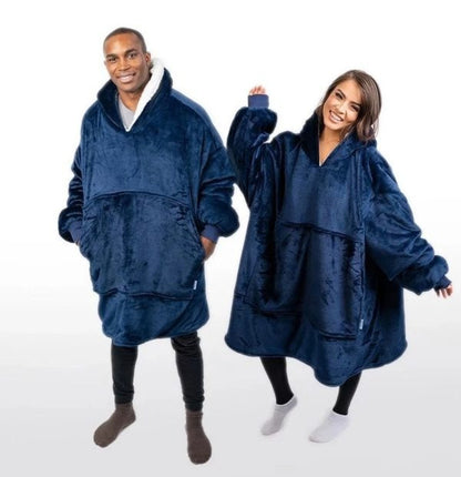 Оверсайз плед-халат з капюшоном 100х80см, Huggle Hoodie, Синій / Толстовка худі для дому / Плед з рукавами