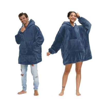 Оверсайз плед-халат з капюшоном 100х80см, Huggle Hoodie, Синій / Толстовка худі для дому / Плед з рукавами