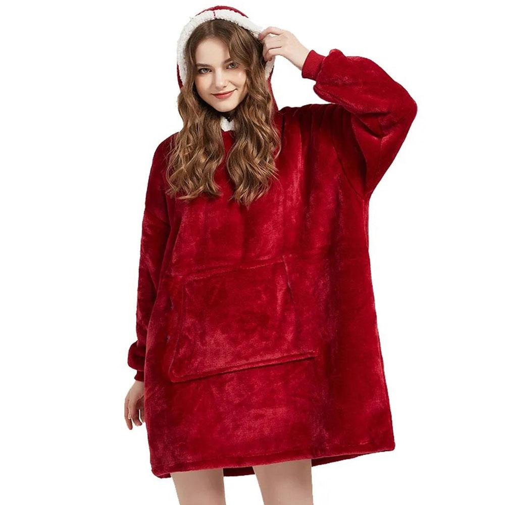 Оверсайз плед-халат з капюшоном 100х80см, Huggle Hoodie, Бордовий / Толстовка худі для дому / Плед з рукавами