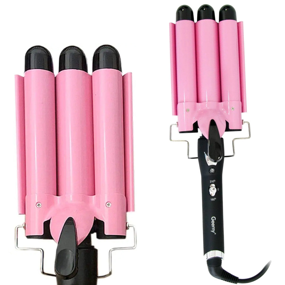 Плойка потрійна 90Вт, від мережі, GM 1956, Рожевий / Плойка хвиля / Плойка для волосся / Щипці для завивки волосся