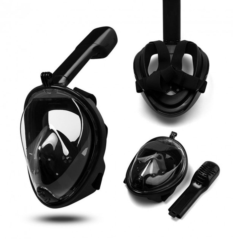 Повна панорамна маска для підводного плавання / Маска для снорклінга Чорний L/XL