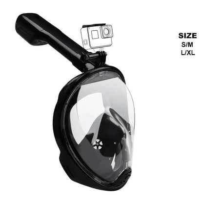 Повна панорамна маска для підводного плавання / Маска для снорклінга Чорний L/XL