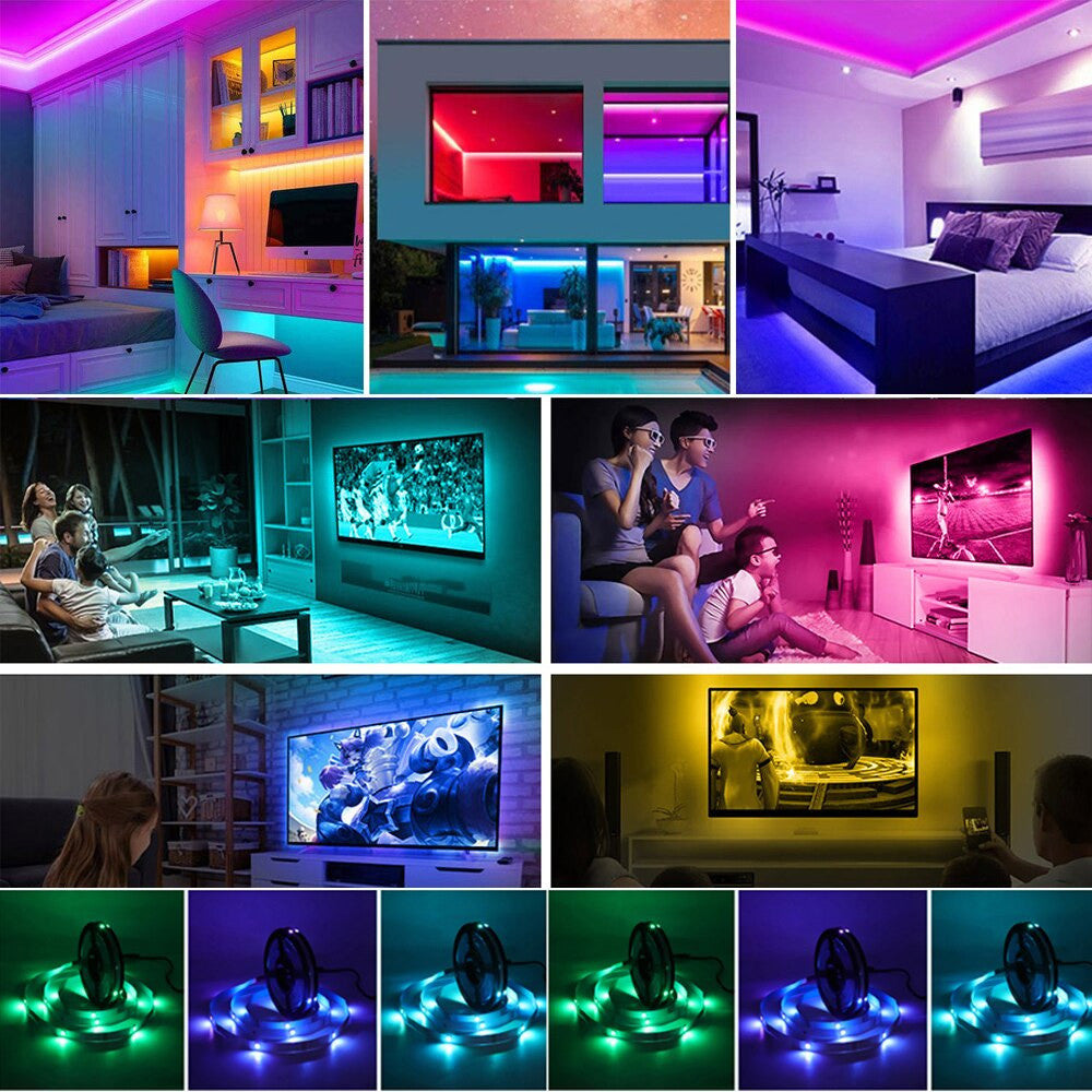 Світлодіодна стрічка на 5м, з пультом та блоком 3528, від мережі / Багатокольорова стрічка RGB / Гнучка підсвітка