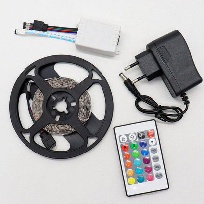 Світлодіодна стрічка на 5м, з пультом та блоком 3528, від мережі / Багатокольорова стрічка RGB / Гнучка підсвітка