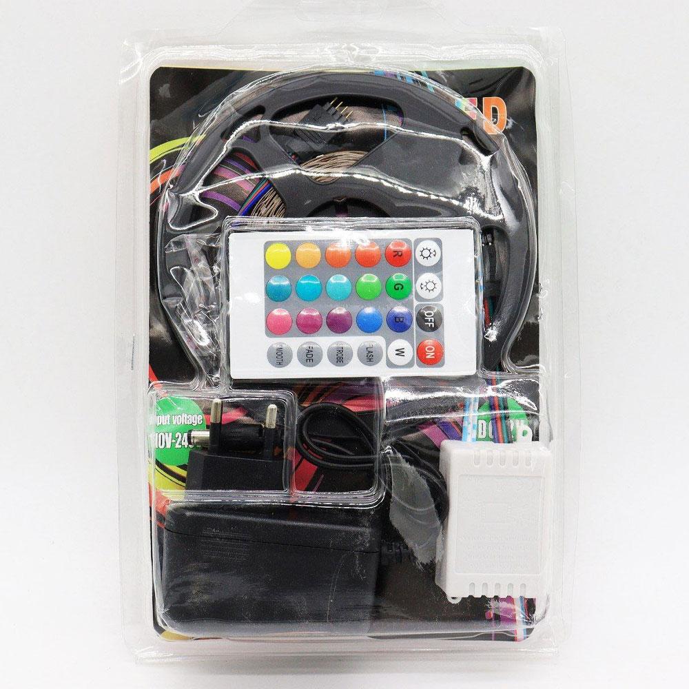 Світлодіодна стрічка на 5м, з пультом та блоком 3528, від мережі / Багатокольорова стрічка RGB / Гнучка підсвітка