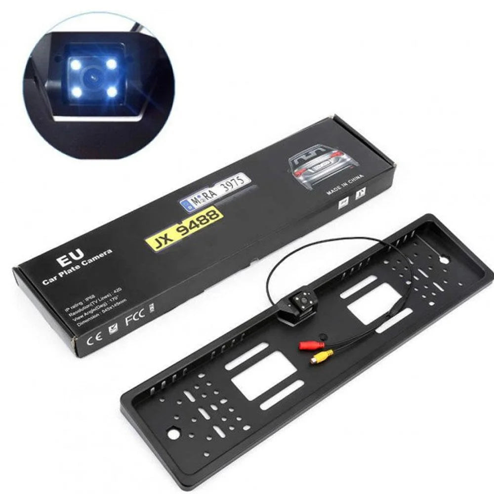 Камера заднього виду в рамці номера 4LED Black, з підсвічуванням / Рамка для номера з камерою / Тримач номера