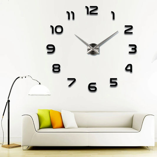 Годинник настінний самоклейний з цифрами від 60 до 90 см, DIY Clock NEW black / Годинник, що клеїться