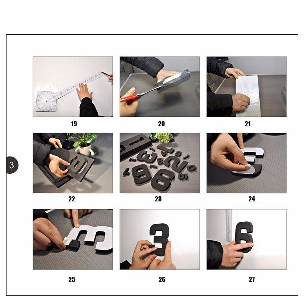 Годинник настінний самоклейний з цифрами від 60 до 90 см, DIY Clock NEW black / Годинник, що клеїться