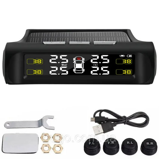 Система контролю тиску в шинах TPMS+SOLAR із сонячною панеллю / Датчик тиску в шинах авто з дисплеєм
