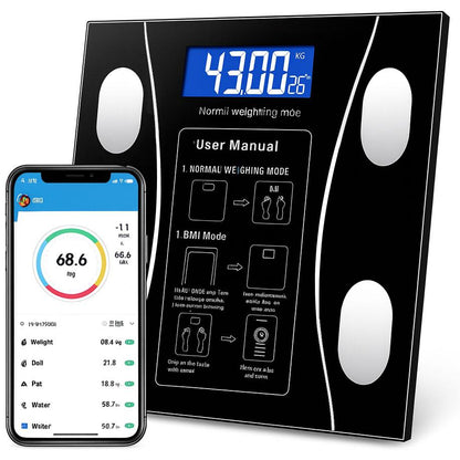 Ваги підлогові розумні Bluetooth до 180 кг A-8003, Чорні / Електронні смарт фітнес ваги з додатком