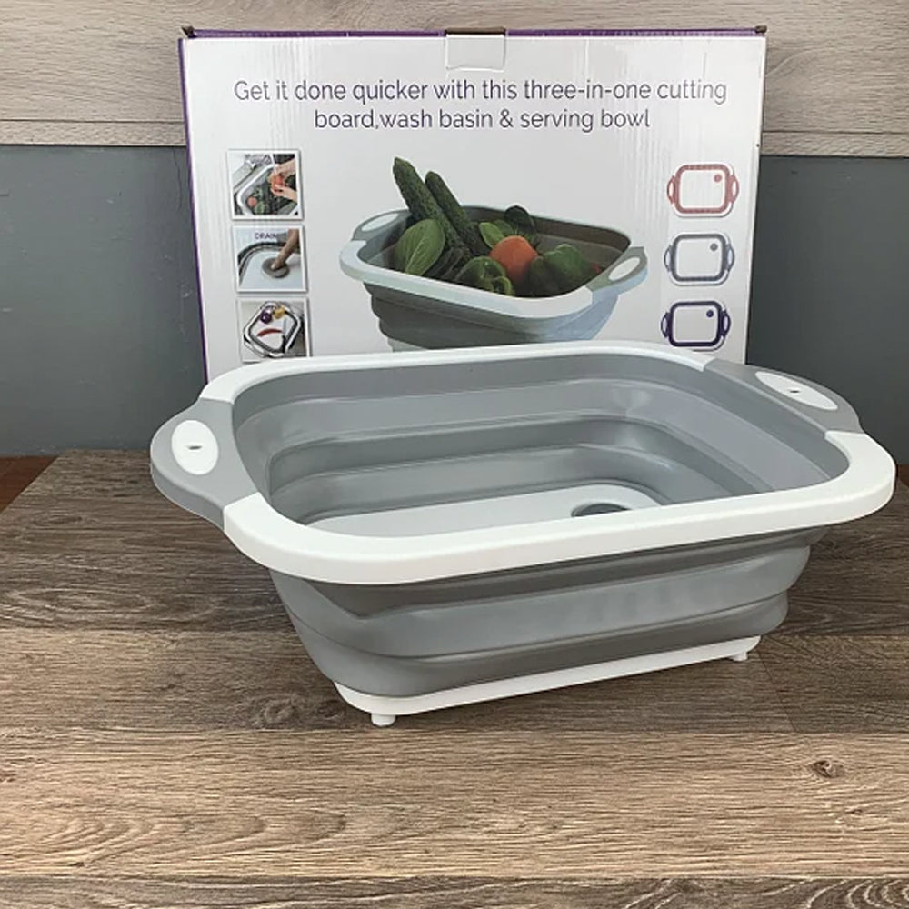 Дошка для нарізання складна Chopping Board 2 в 1, Біло-сіра / Дошка миска кухонна
