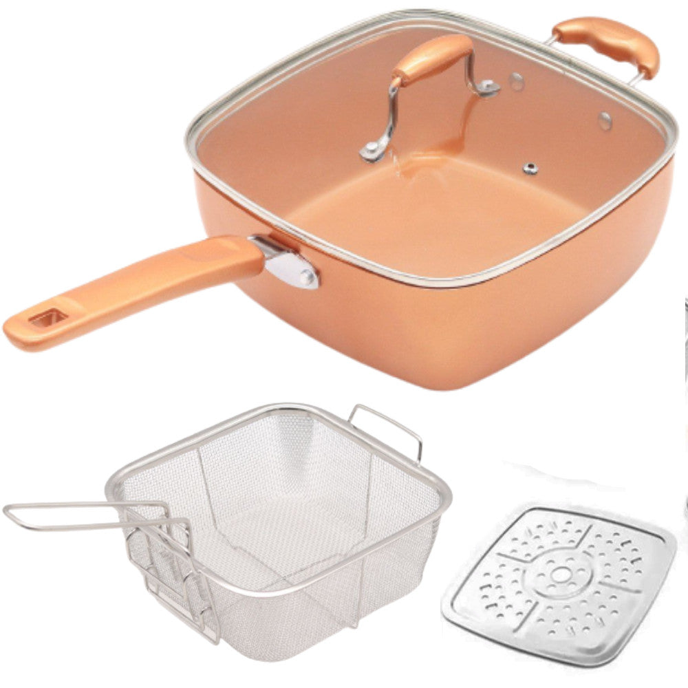 Універсальна сковорода 5в1 з фритюрницею Copper Cook Deep Square Pan / Антипригарна сковорідка