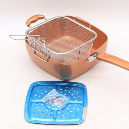 Універсальна сковорода 5в1 з фритюрницею Copper Cook Deep Square Pan / Антипригарна сковорідка