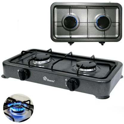 Настільна газова плита на 2 конфорки Domotec MS 6602 / Двоконфоркова плита, таганок